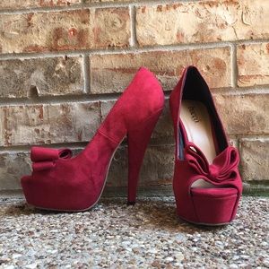 Pin Up Style Red Suede Heels